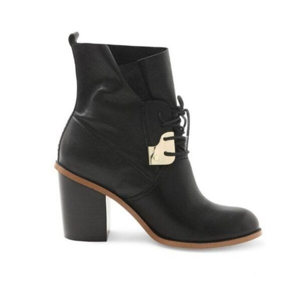Women's Kensie Chase Partial Lace-Up Stacked Block Heel Ankle Bootie Size 8 BLK - Picture 4 of 11